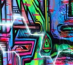 Colorful urban graffiti art on a brick wall